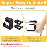 3 in 1 under Desk Headphone Hanger with Adjustable Clamp Mount, 2 Controller Slots & 1 Headset Universal Holder Stand, Rotatable Hook Rack & Cable Organizer, for Home Gaming Xbox Ps5 - Black