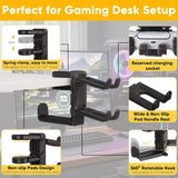 3 in 1 under Desk Headphone Hanger with Adjustable Clamp Mount, 2 Controller Slots & 1 Headset Universal Holder Stand, Rotatable Hook Rack & Cable Organizer, for Home Gaming Xbox Ps5 - Black