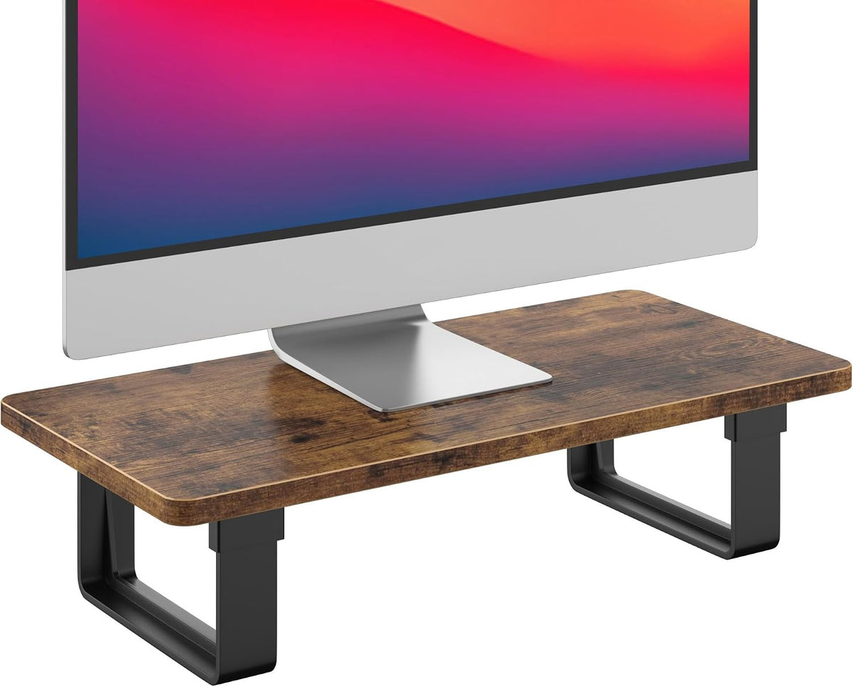 Monitor Stand Riser with 50 LB Capacity, Stable Wood Computer Monitor Stand for Desk Organizers, Anti-Slip Computer Riser Monitor Shelf for PC Laptop Notebook Printer Computer Imac, Rustic Brown